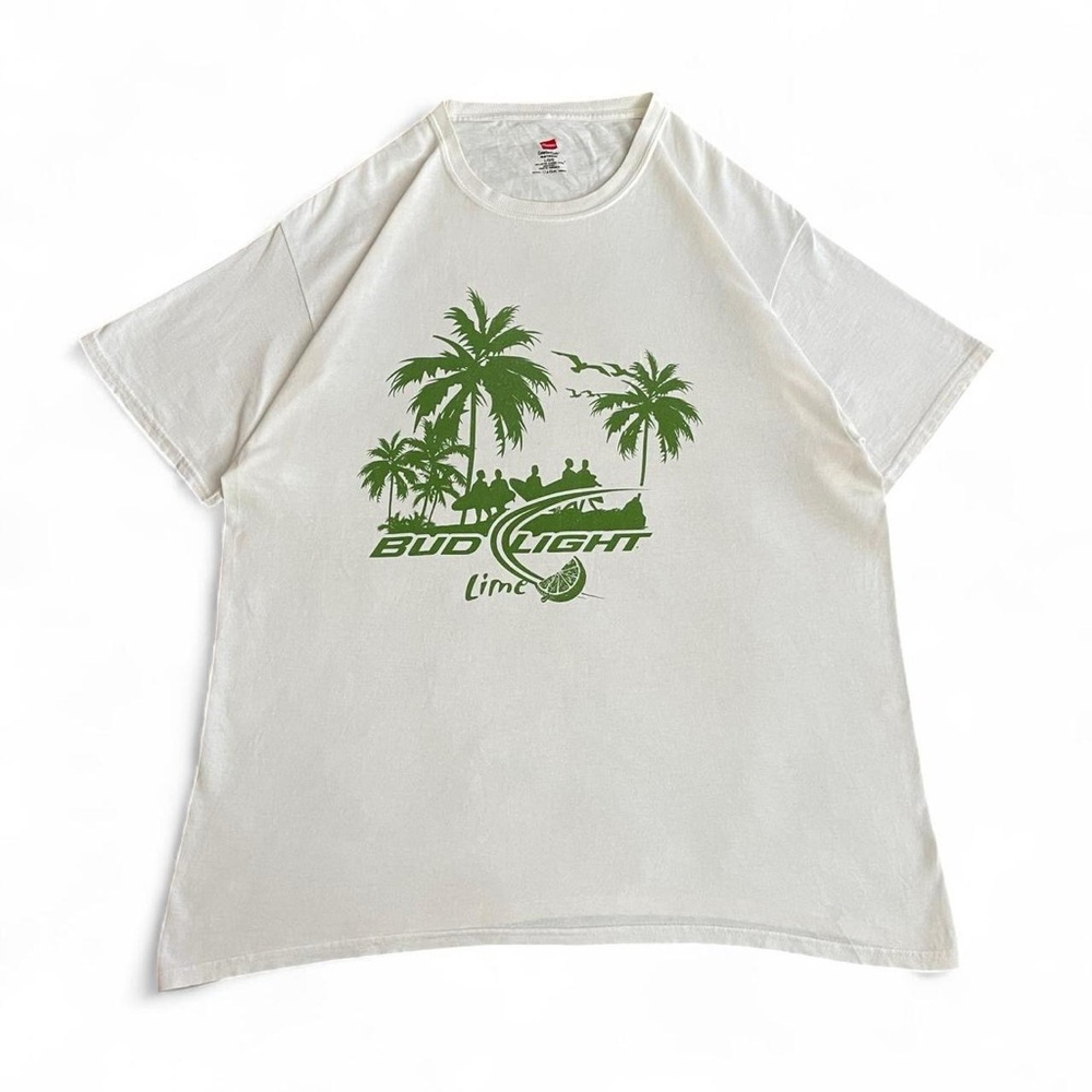 Vintage Hanes Heavyweight Crewneck T-Shirt — Bud Light Lime Graphic, White